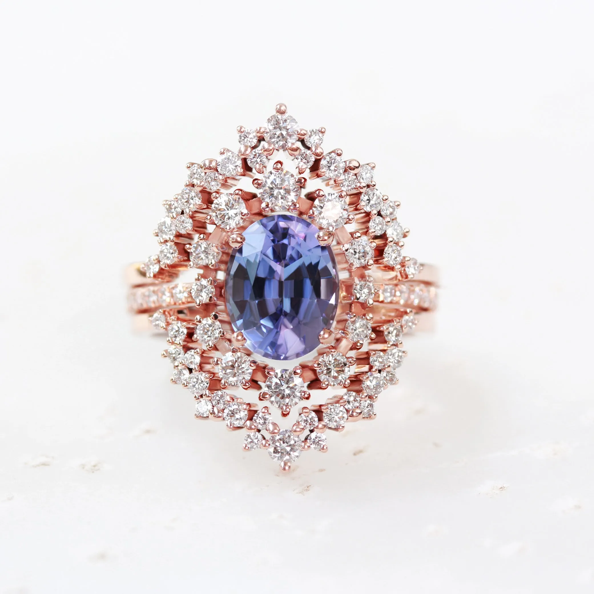 Oval Tanzanite & Diamonds Halo Engagement Ring, Glory ♥