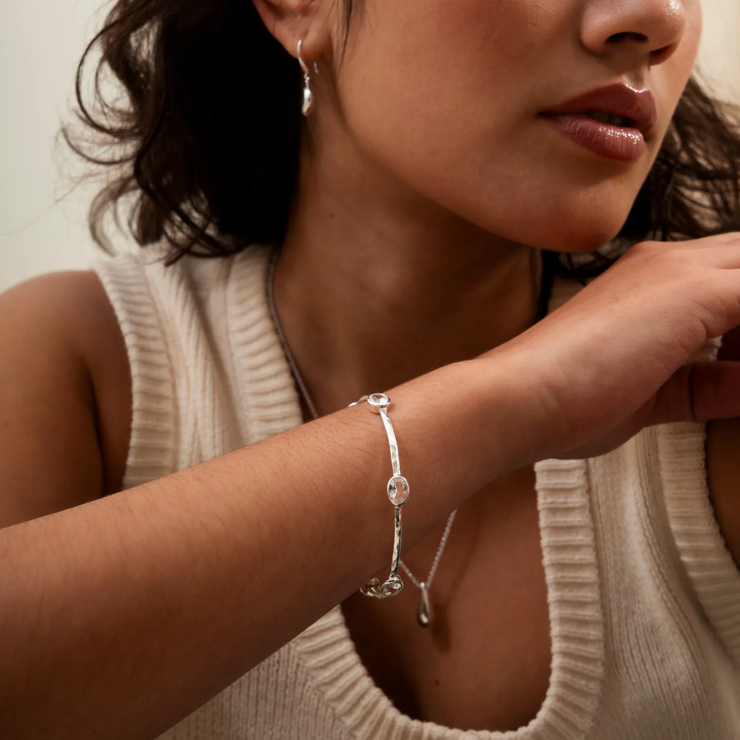 Oval White Topaz Array Bangle