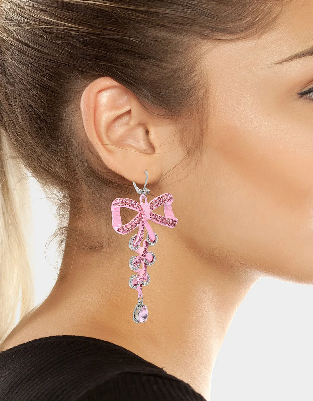 PINK BOWS CORSET CHANDELIER EARRINGS PINK