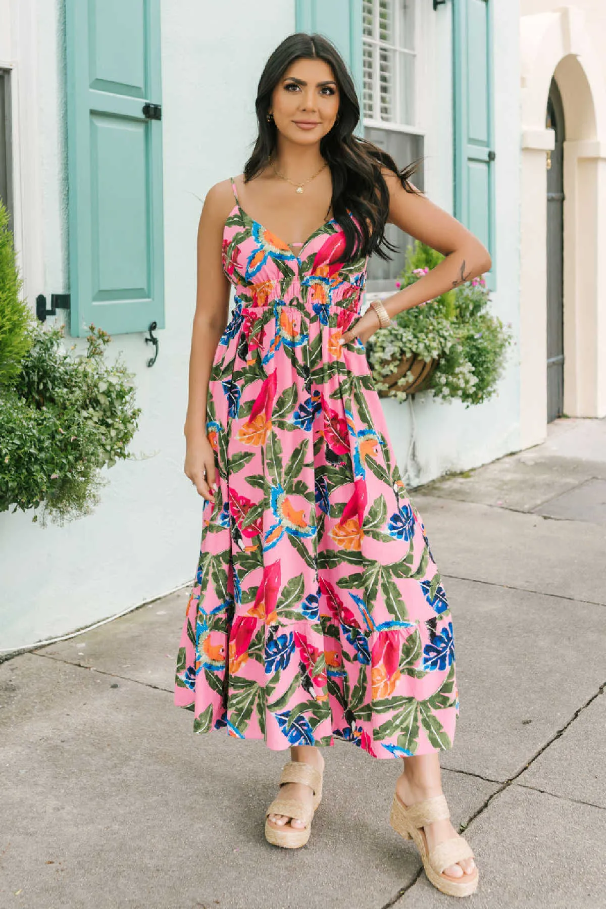 Pink Floral Print Midi Dress - FINAL SALE