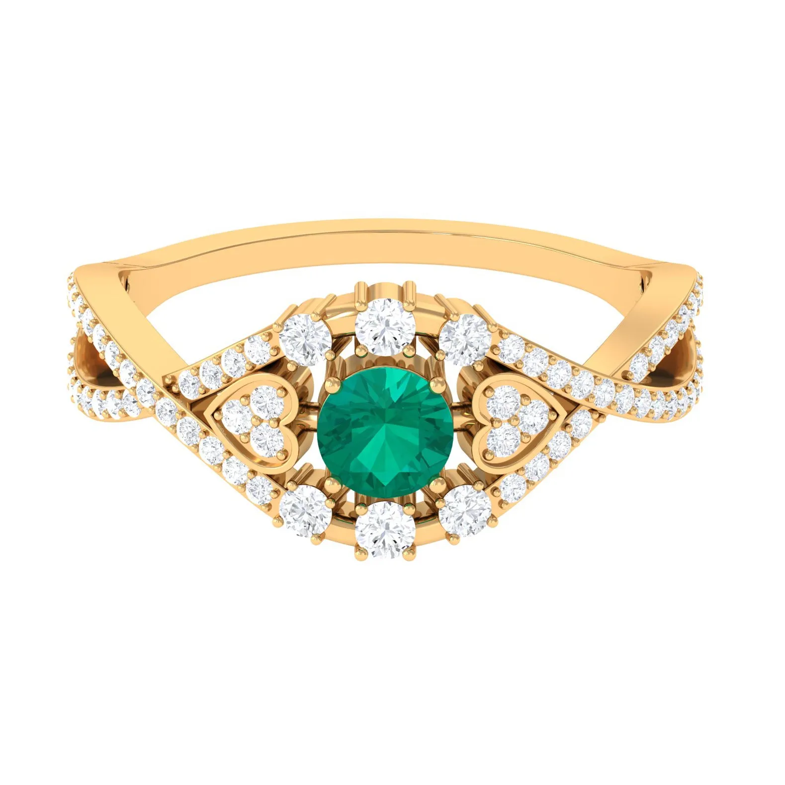 Real Emerald Crossover Engagement Ring with Diamond