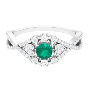 Real Emerald Crossover Engagement Ring with Diamond