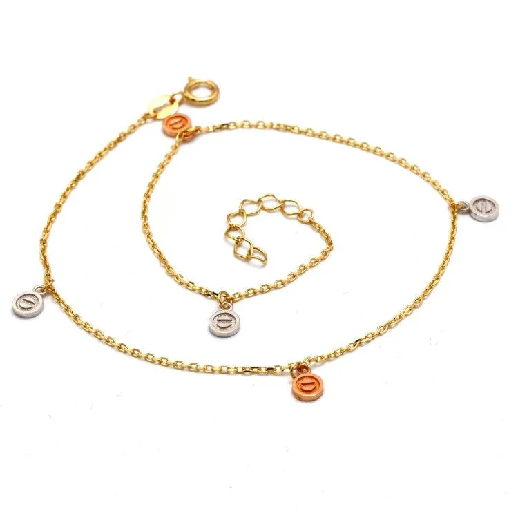 Real Gold GZCR 3-Color Roller Nail Dangler Charm Anklet, Adjustable Size - Model 0613 A1335