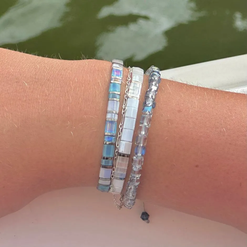 River of Ice - Tila Bead Bracelet Stack