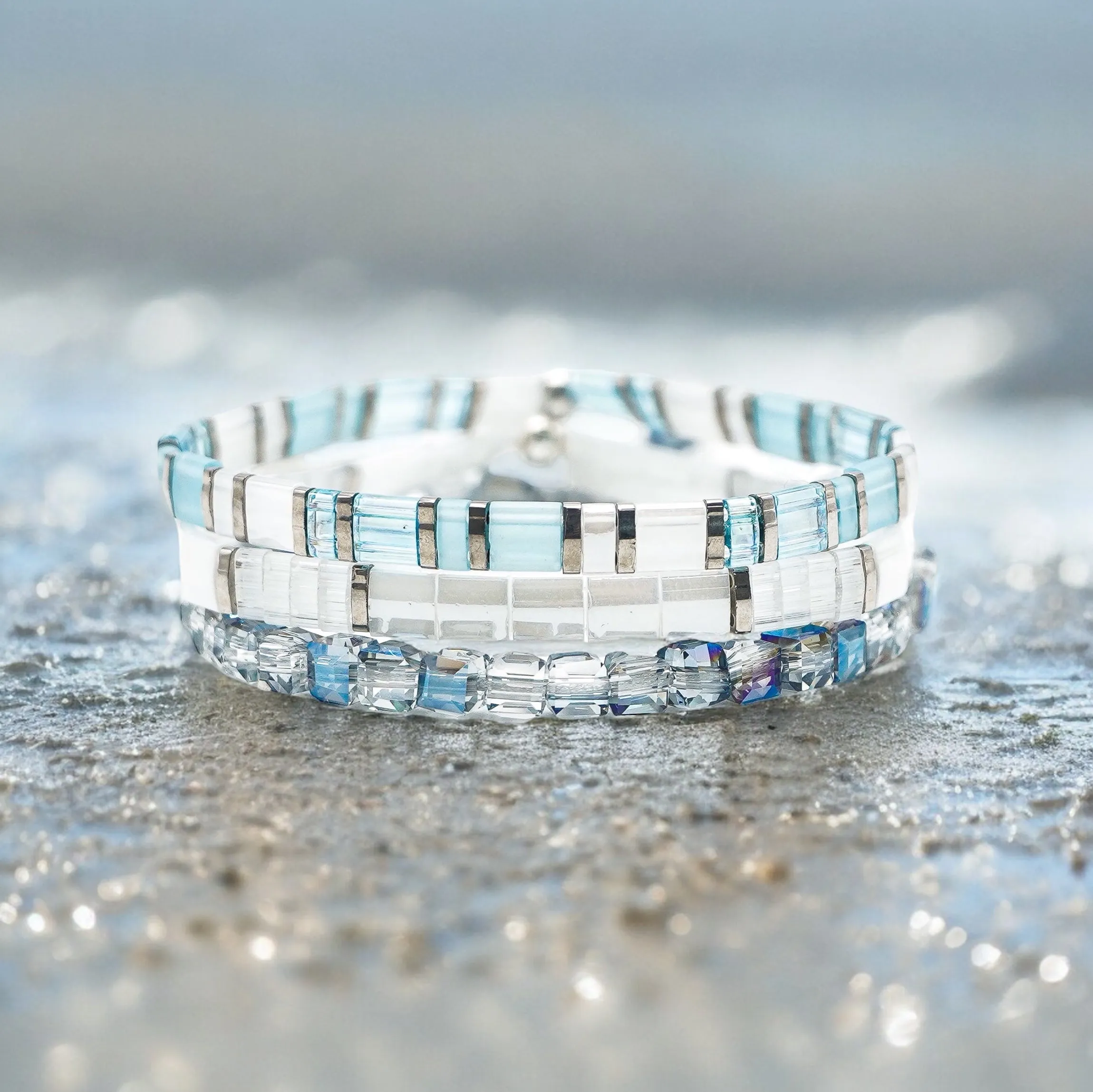 River of Ice - Tila Bead Bracelet Stack