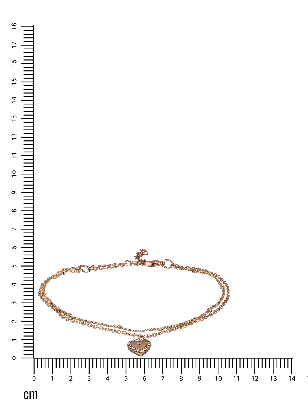 Rose Gold Plated Cz Studded Layered Heart Charm Anklet