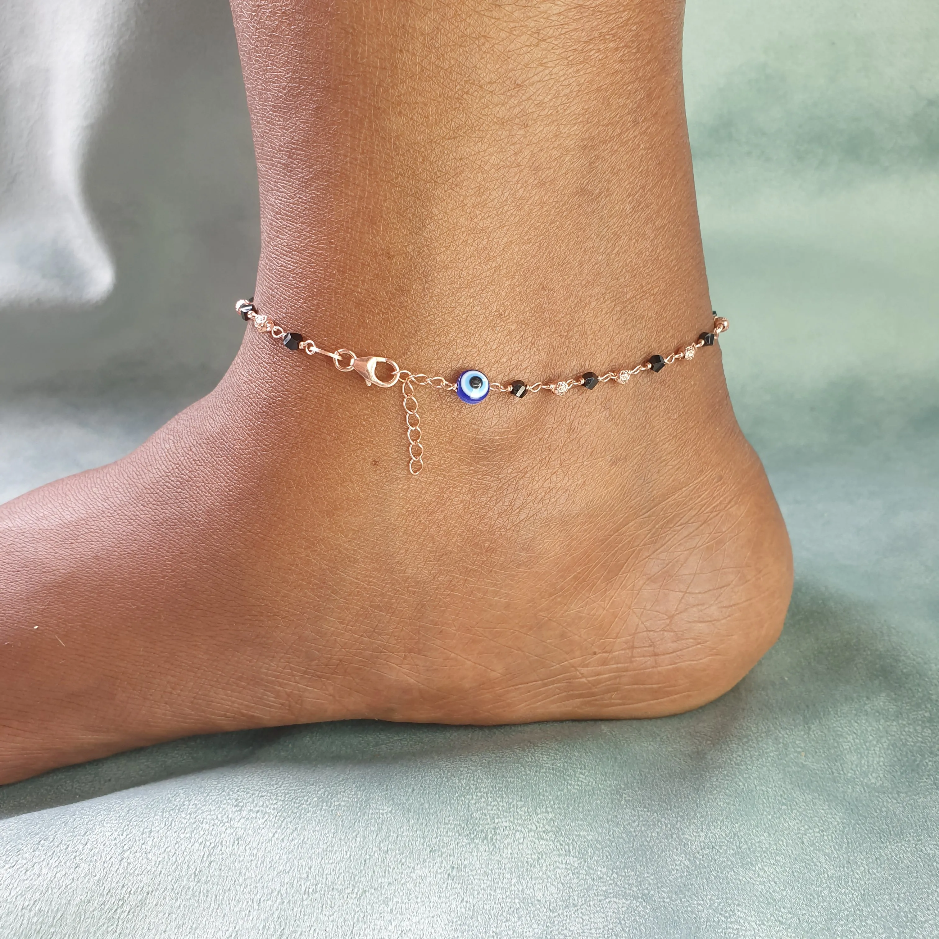 Rosegold Blue Evil Eye Anklet