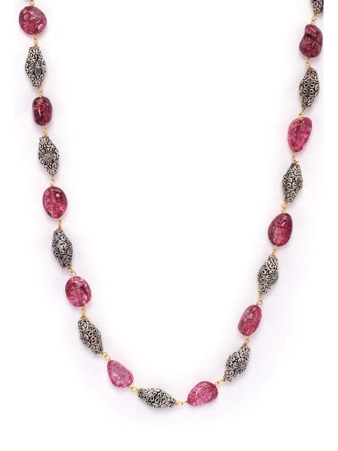 Rubans Gold Plated Vintage CZ Studded Faux Ruby Beads Embellished Necklace