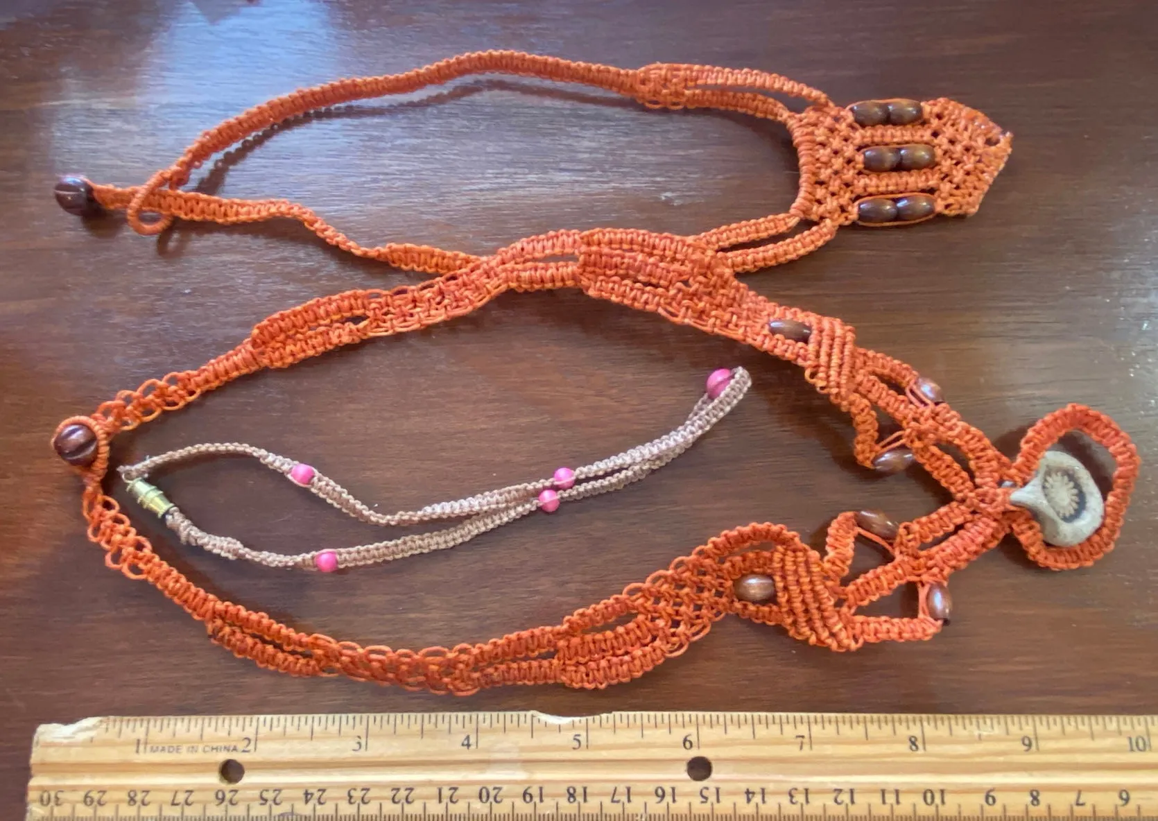 Set of 2 Orange Crochet Wood Bead Necklaces