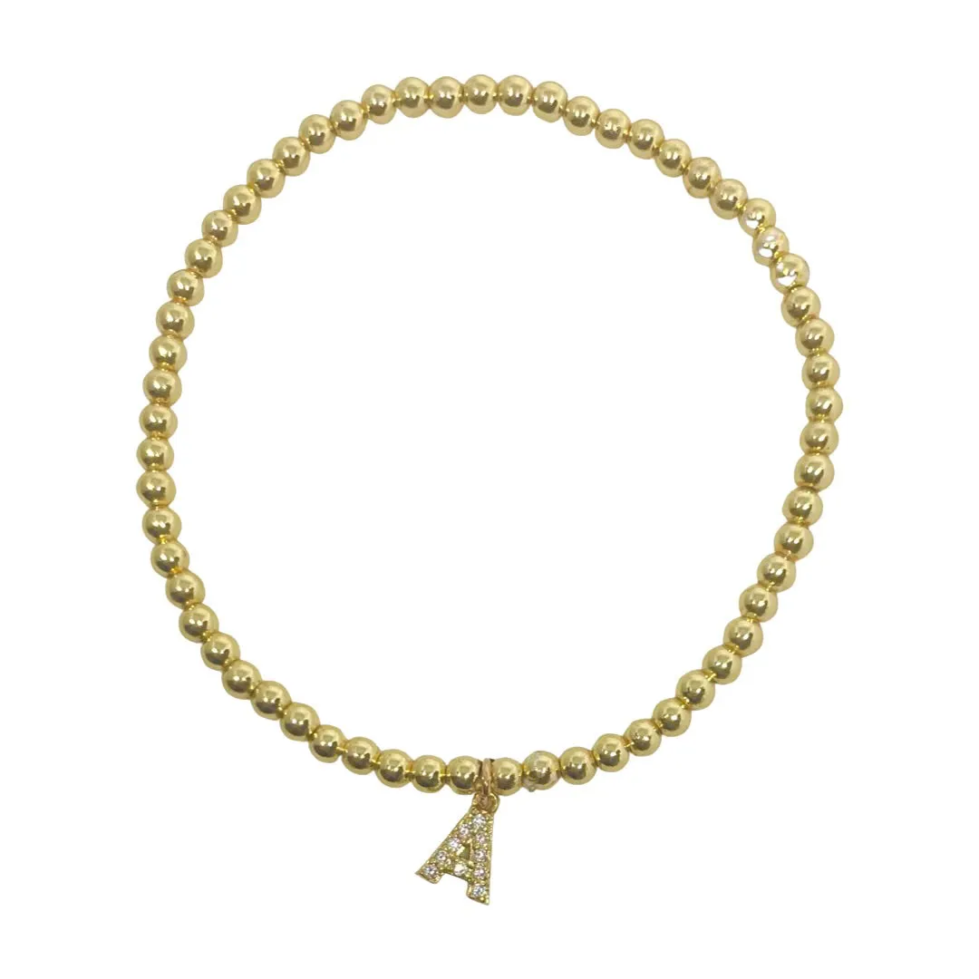 Shimmering Initial Gold Ball Bracelet