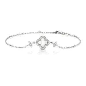 Silver & Co Mother of Pearl Cubic Zirconia Clover Shape Bracelet SBG0041