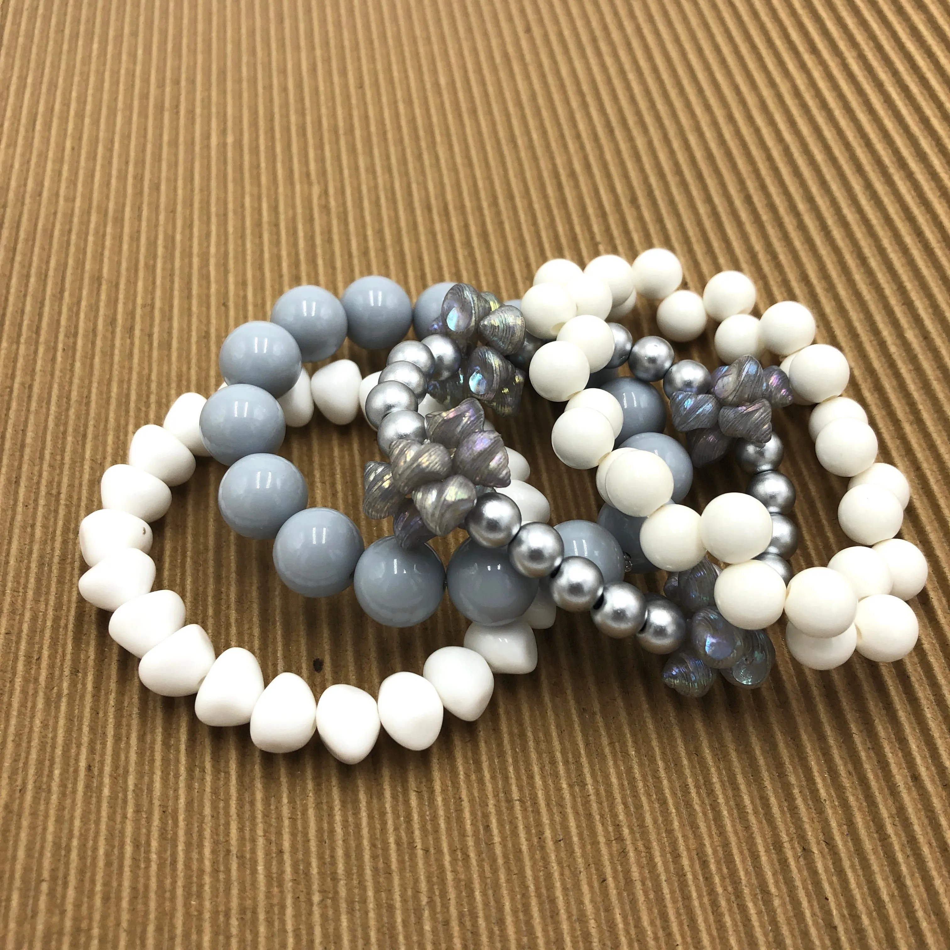 Silver Shells Stack and Stretch Bracelets Set