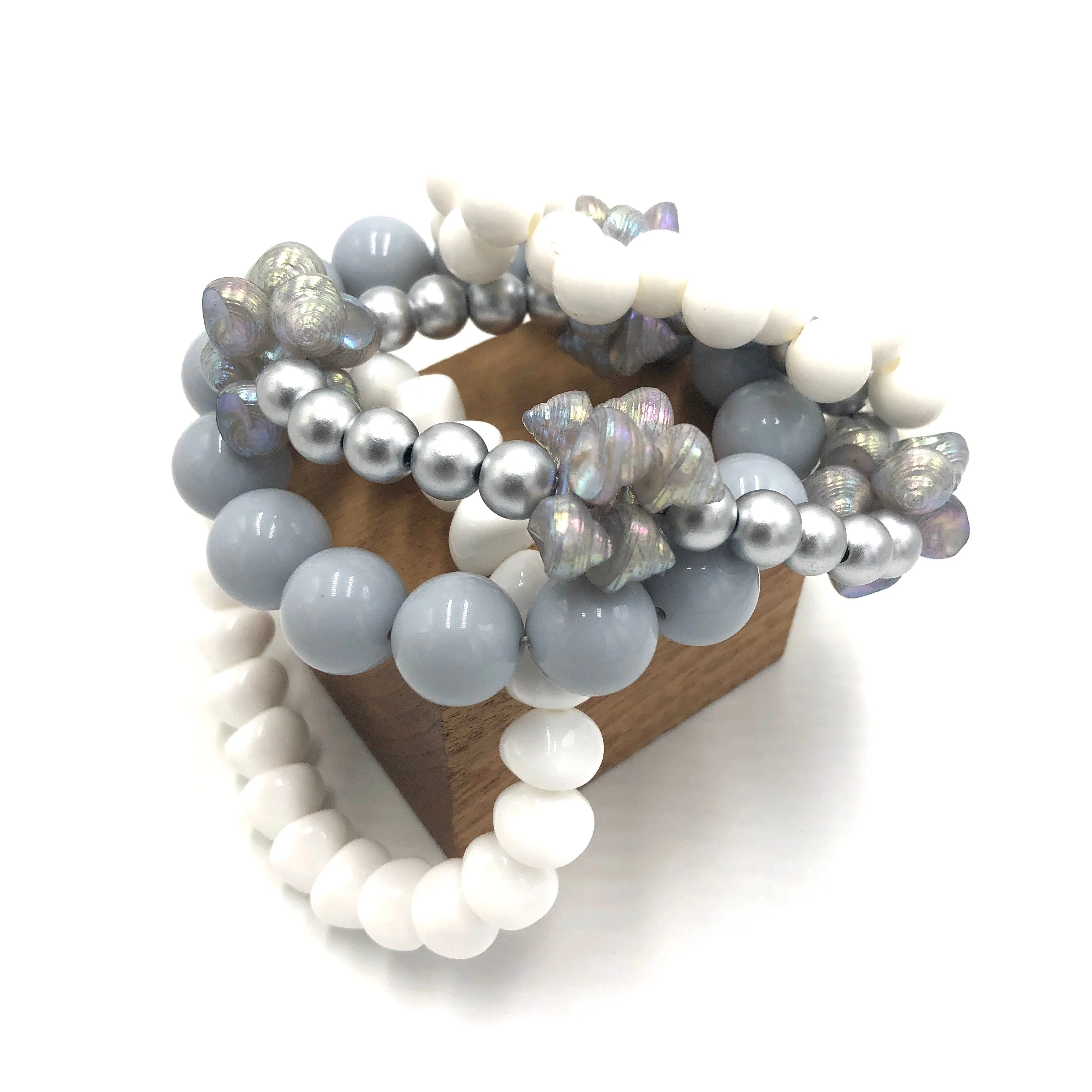 Silver Shells Stack and Stretch Bracelets Set