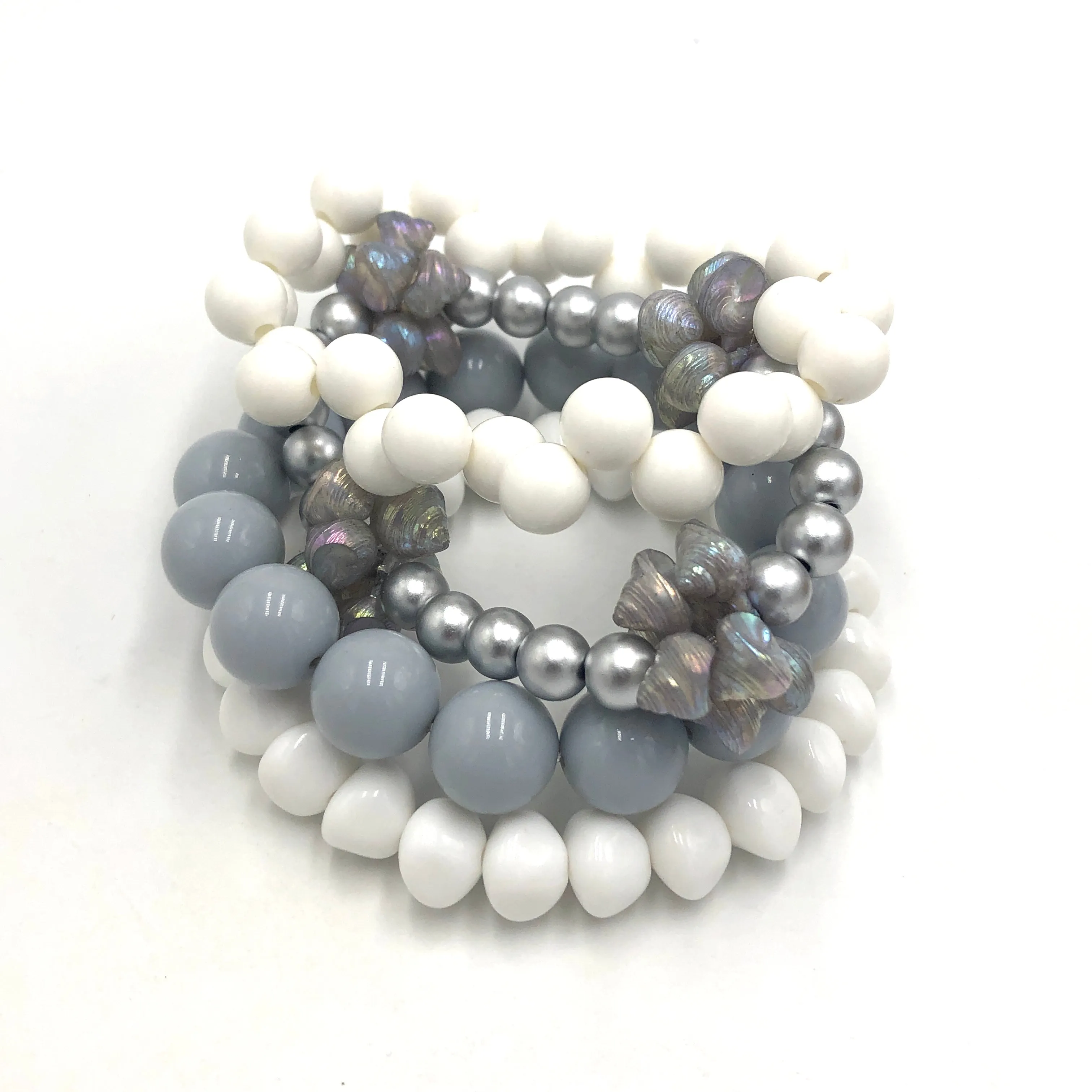 Silver Shells Stack and Stretch Bracelets Set