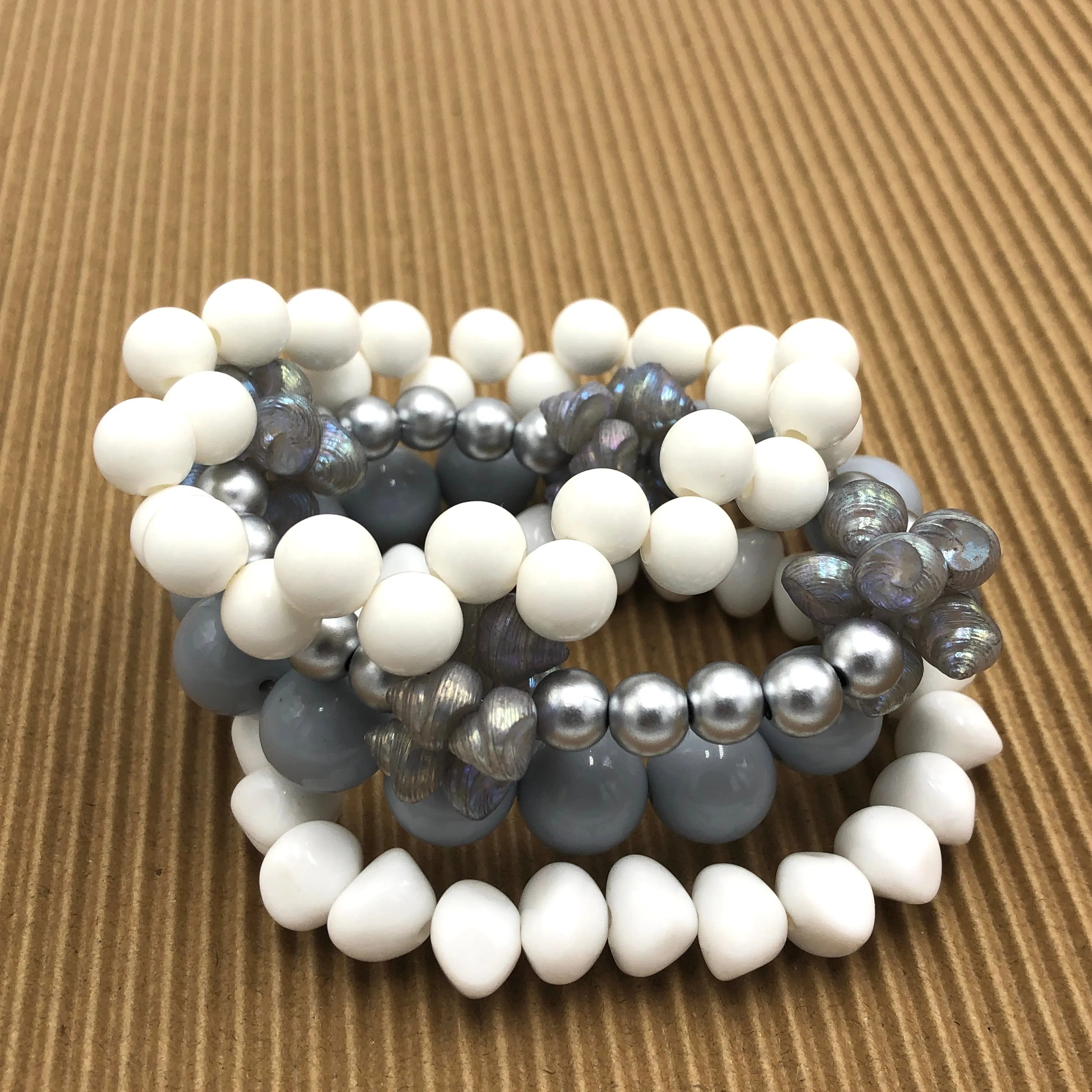 Silver Shells Stack and Stretch Bracelets Set