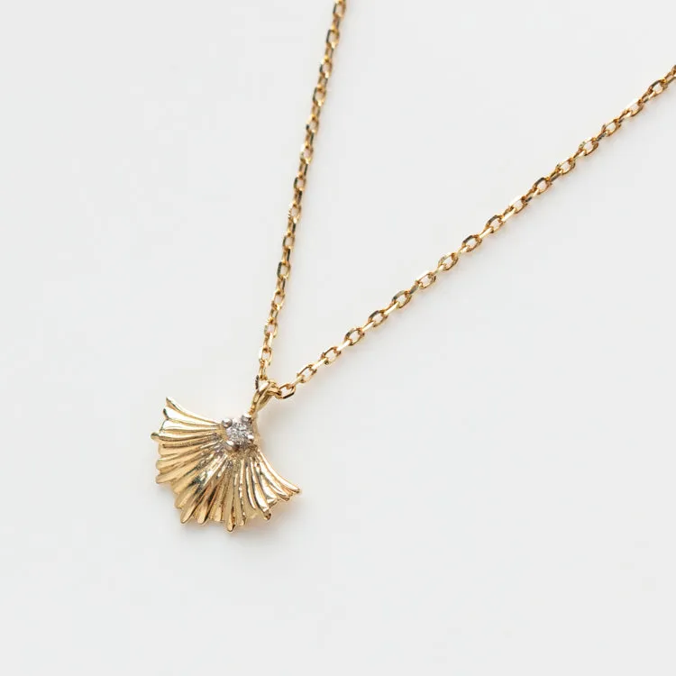 Solid Gold Ginkgo Leaf Diamond Necklace