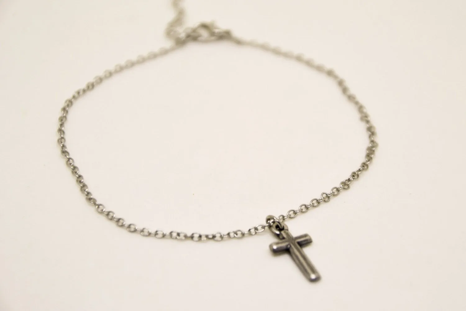 Stainless steel chain ankle bracelet with dangle cross charm