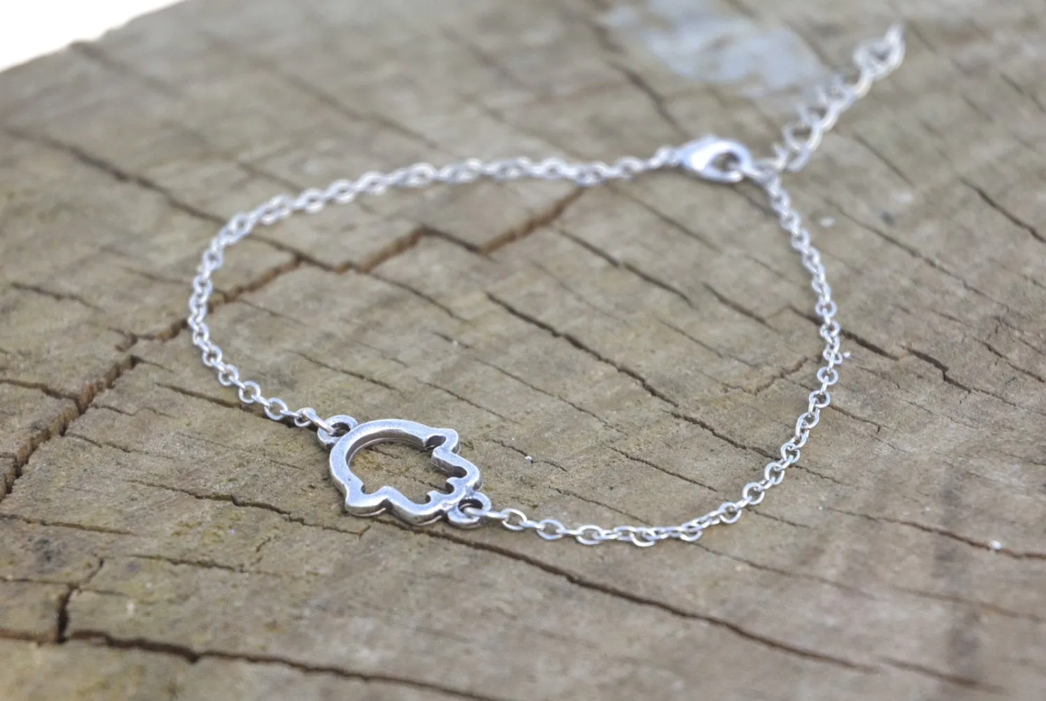 Stainless steel chain anklet with silver plated Hamsa charm