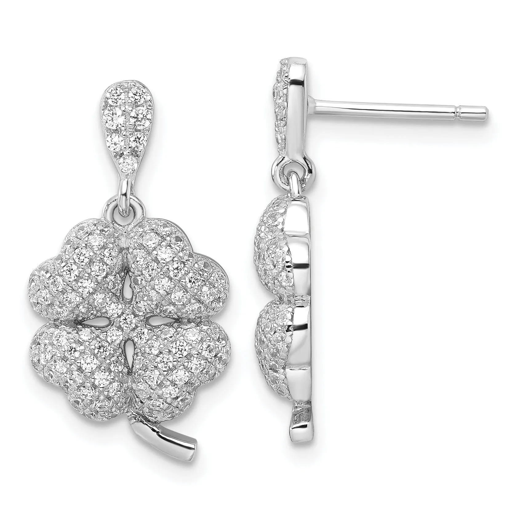 Sterling Silver Cubic Zirconia Clover Earrings