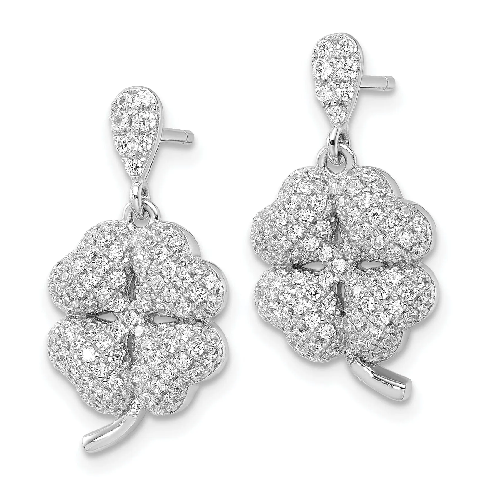 Sterling Silver Cubic Zirconia Clover Earrings