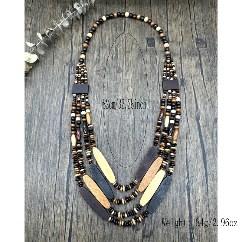 TEEK - Handmade Long Wooden Layered Necklaces