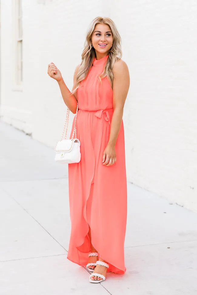 Tell Me About It Bright Coral Maxi Dress FINAL SALE