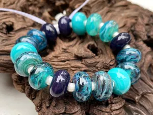 Turquoise Blue Shimmer Lampwork Beads Set SRA