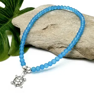 Turtle Charm Frosted Bead Anklet - Colour Choice