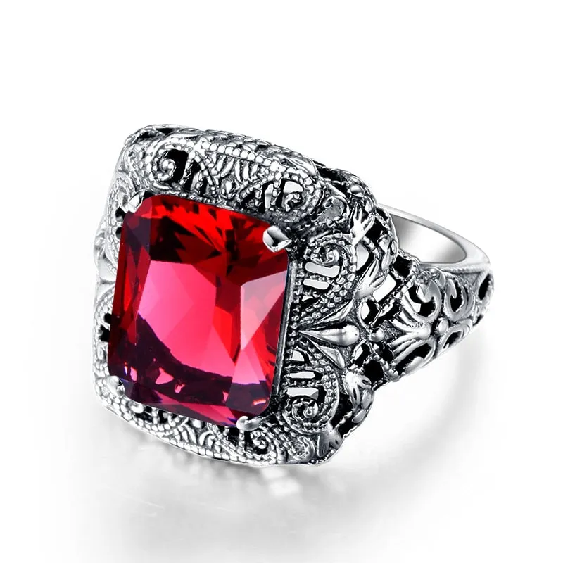 Unique Handmade 925 Sterling Silver Ring Ruby Stones For Men