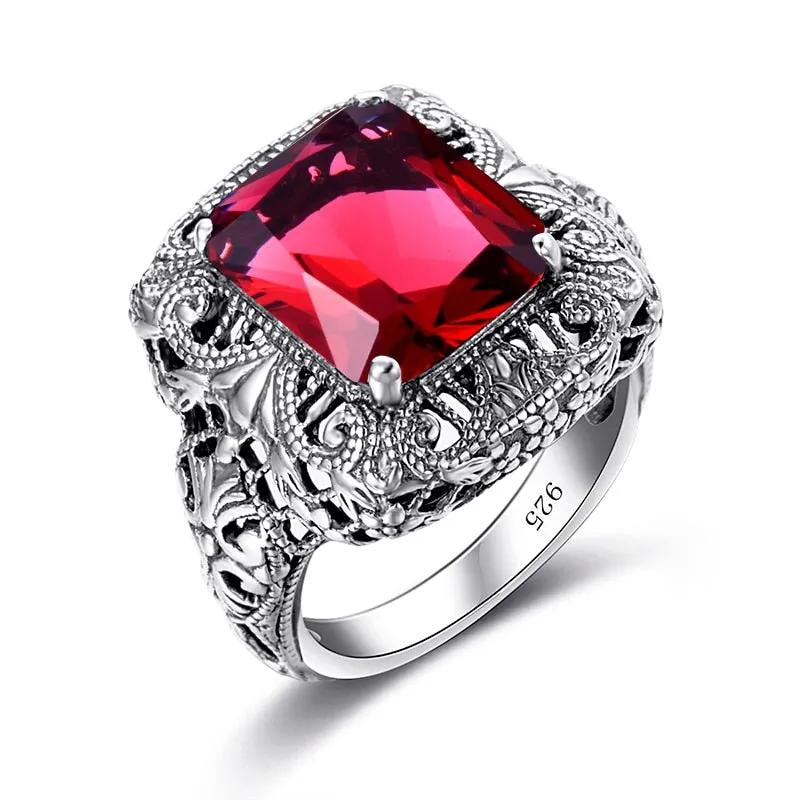 Unique Handmade 925 Sterling Silver Ring Ruby Stones For Men