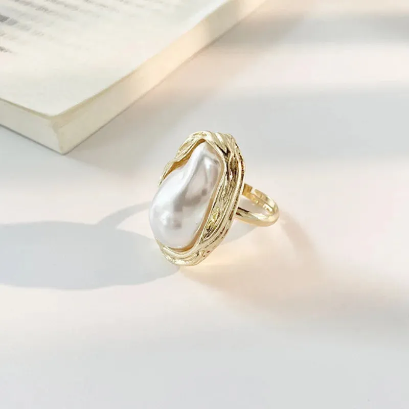 VAIGE Whimsical Irregular Pearl Rings in Elegant White and Soft Pink