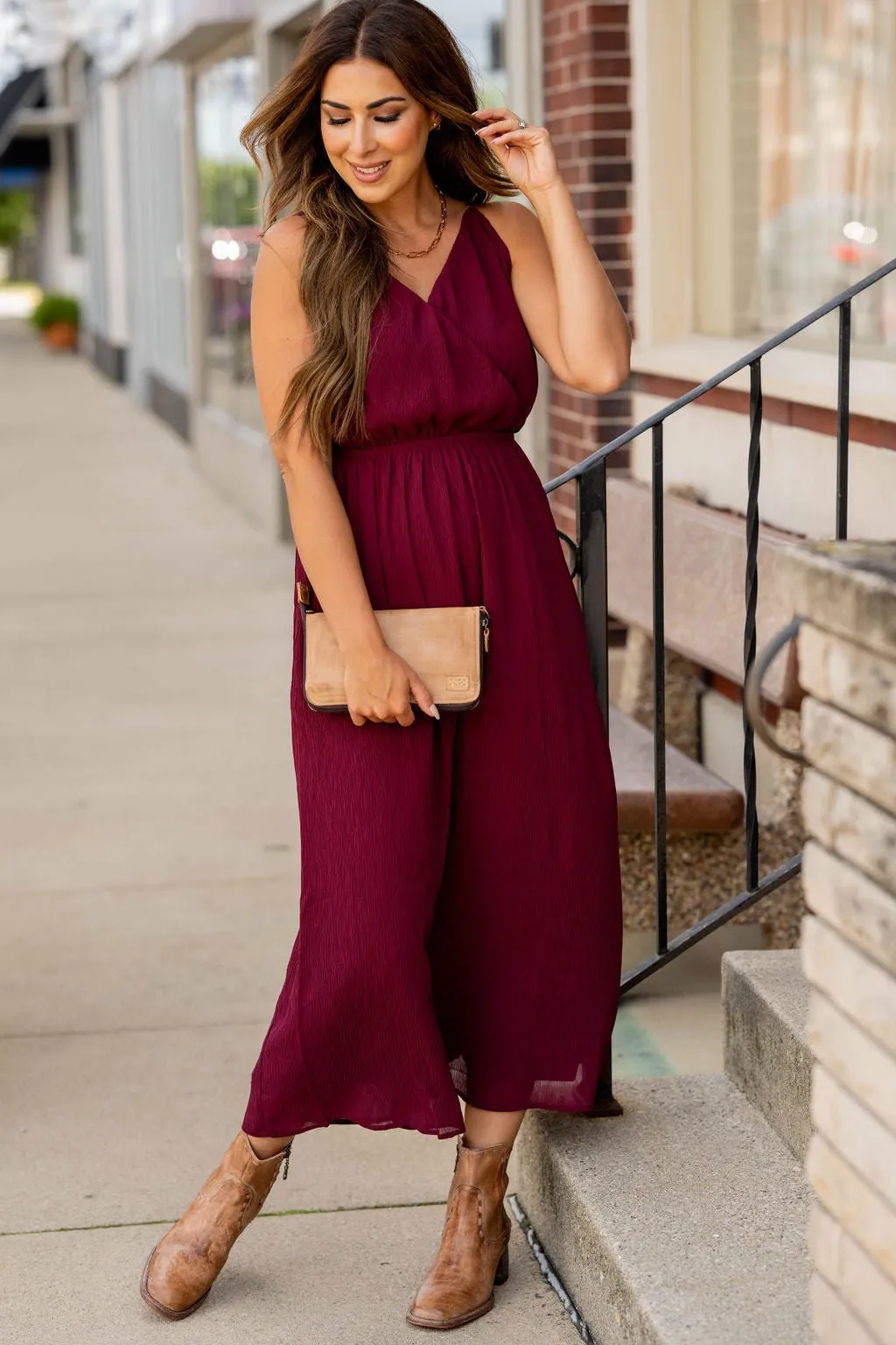 Wavy Textured Wrap Top Midi Dress