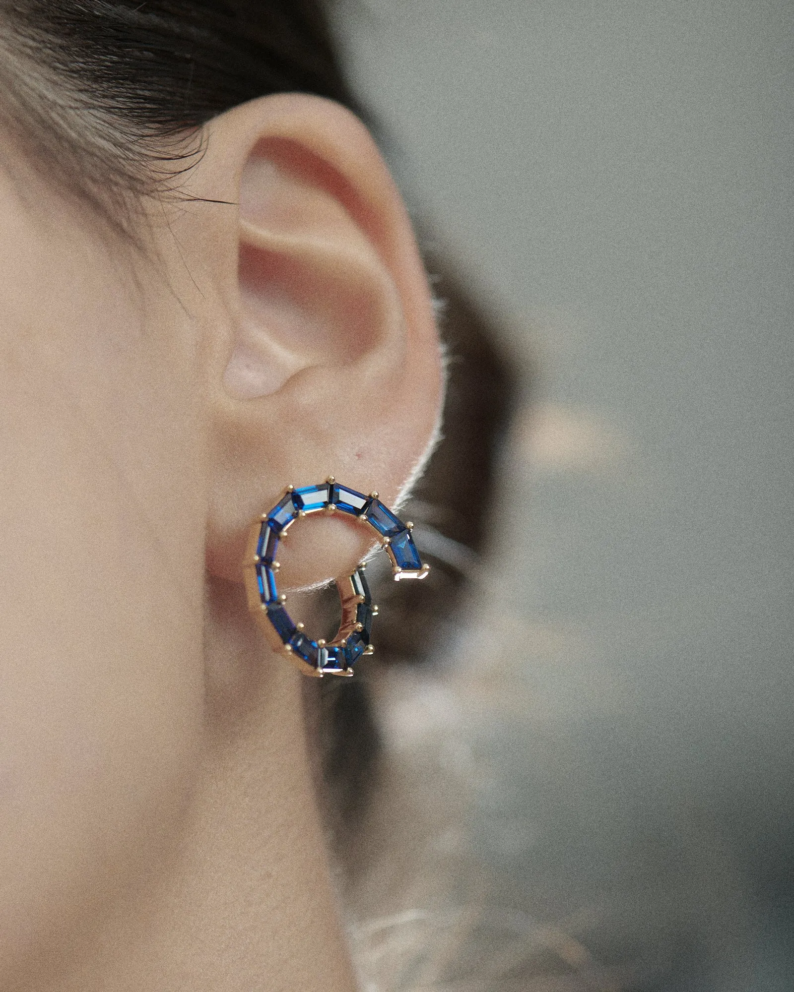 Whirlpool Sapphire Trapeze Spiral Hoop Earrings