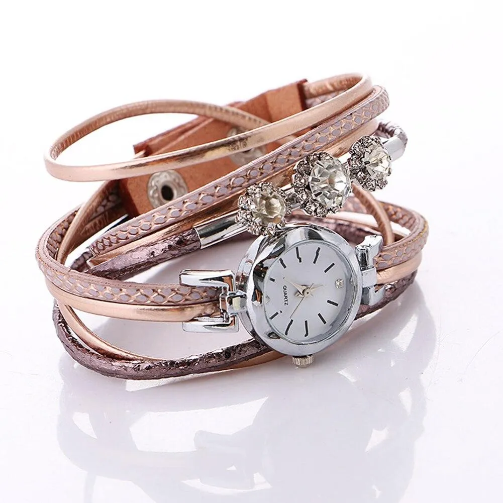 Women Rhinestone Multilayer Quartz Watch Bracelet Sets