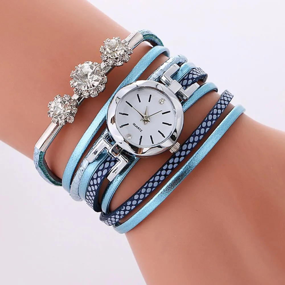 Women Rhinestone Multilayer Quartz Watch Bracelet Sets