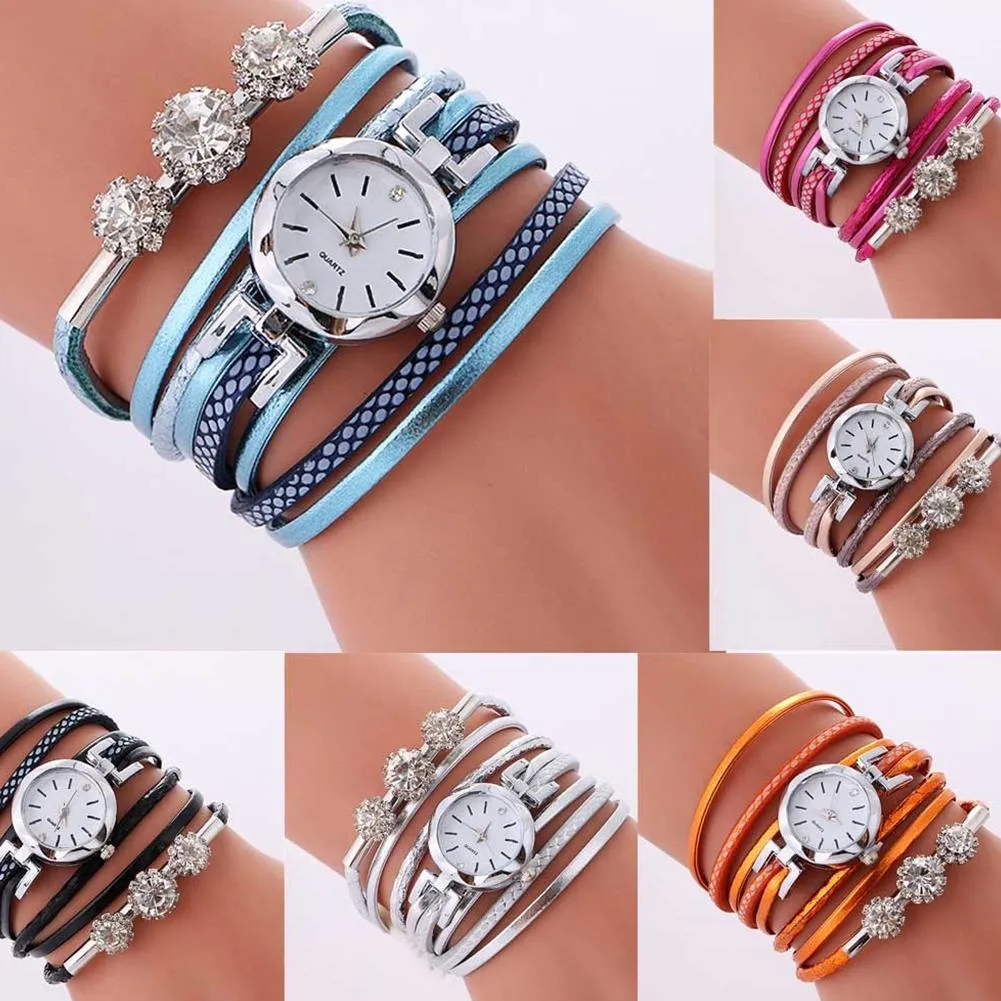 Women Rhinestone Multilayer Quartz Watch Bracelet Sets