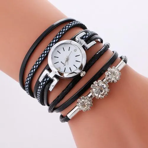 Women Rhinestone Multilayer Quartz Watch Bracelet Sets