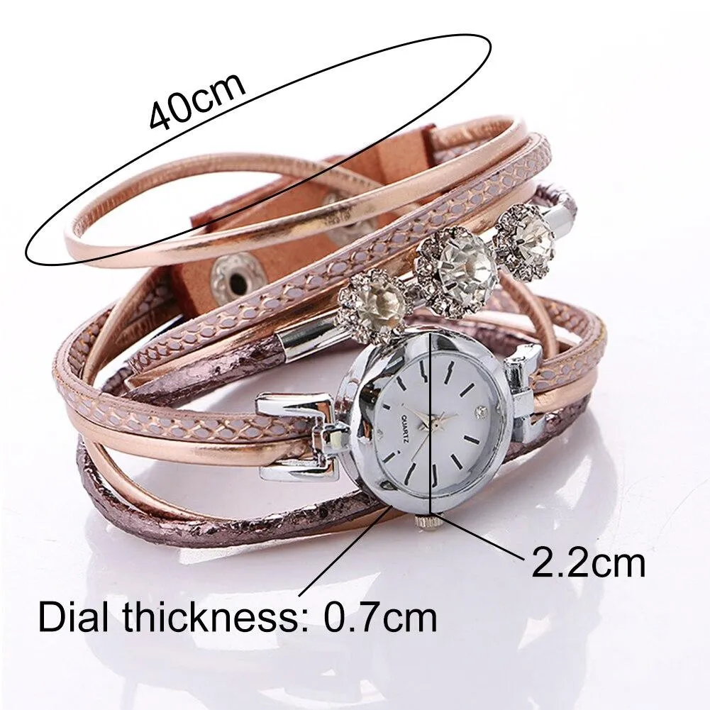 Women Rhinestone Multilayer Quartz Watch Bracelet Sets