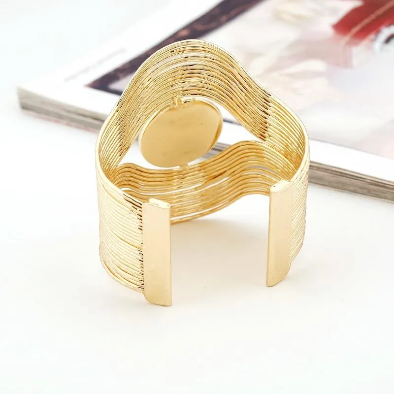 Women Unique Design Wire Multilayer Stone Wide Bangle