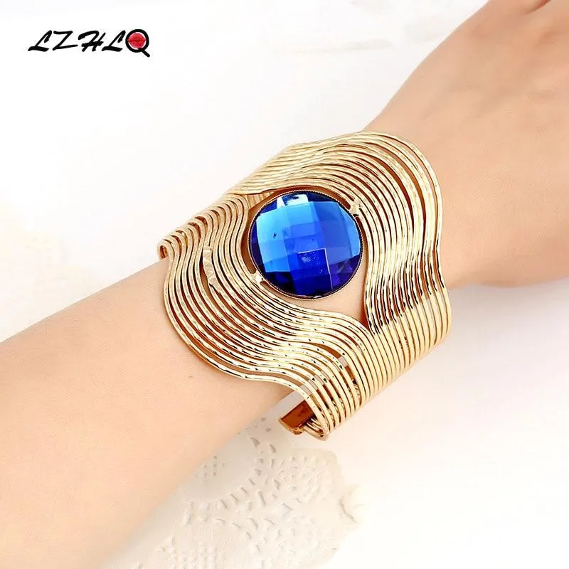 Women Unique Design Wire Multilayer Stone Wide Bangle