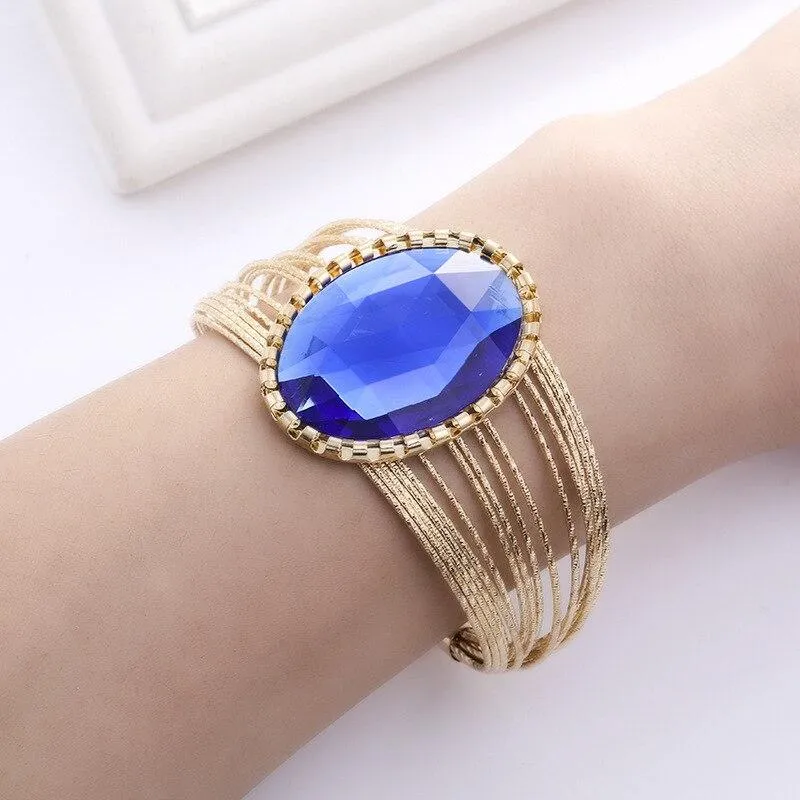 Women Unique Design Wire Multilayer Stone Wide Bangle