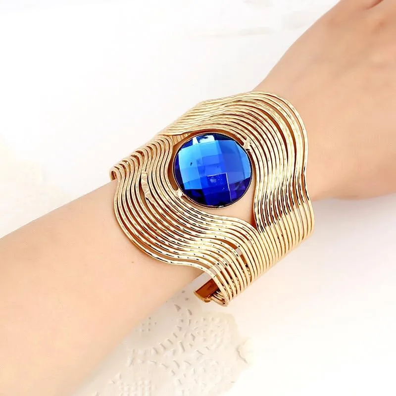 Women Unique Design Wire Multilayer Stone Wide Bangle