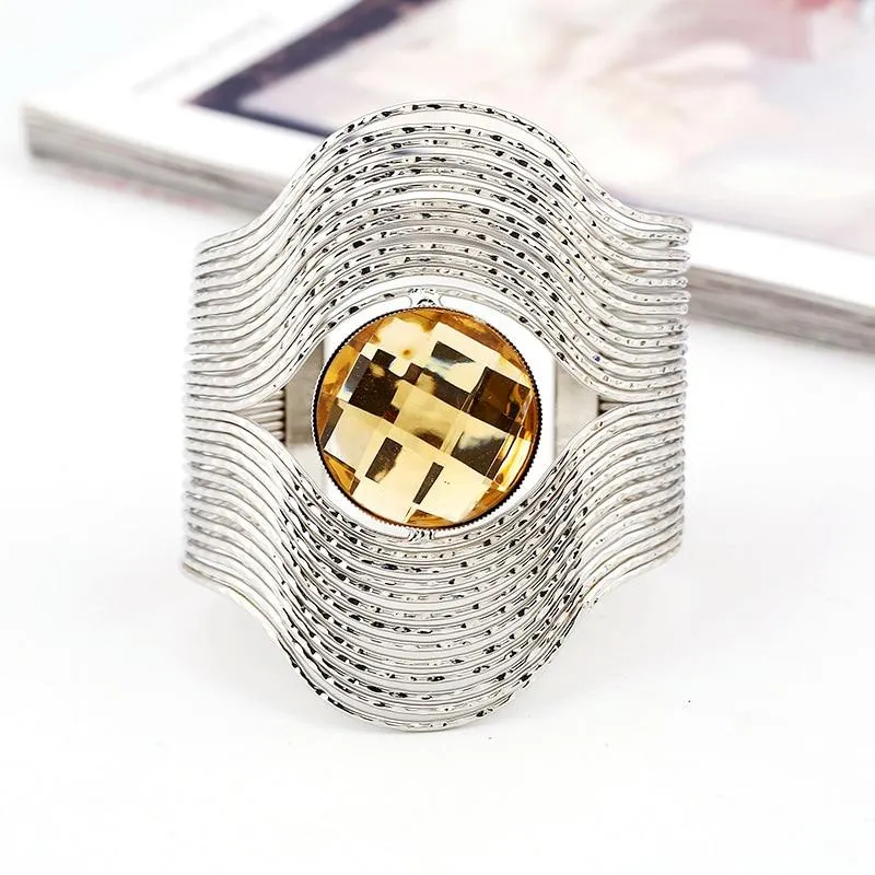 Women Unique Design Wire Multilayer Stone Wide Bangle