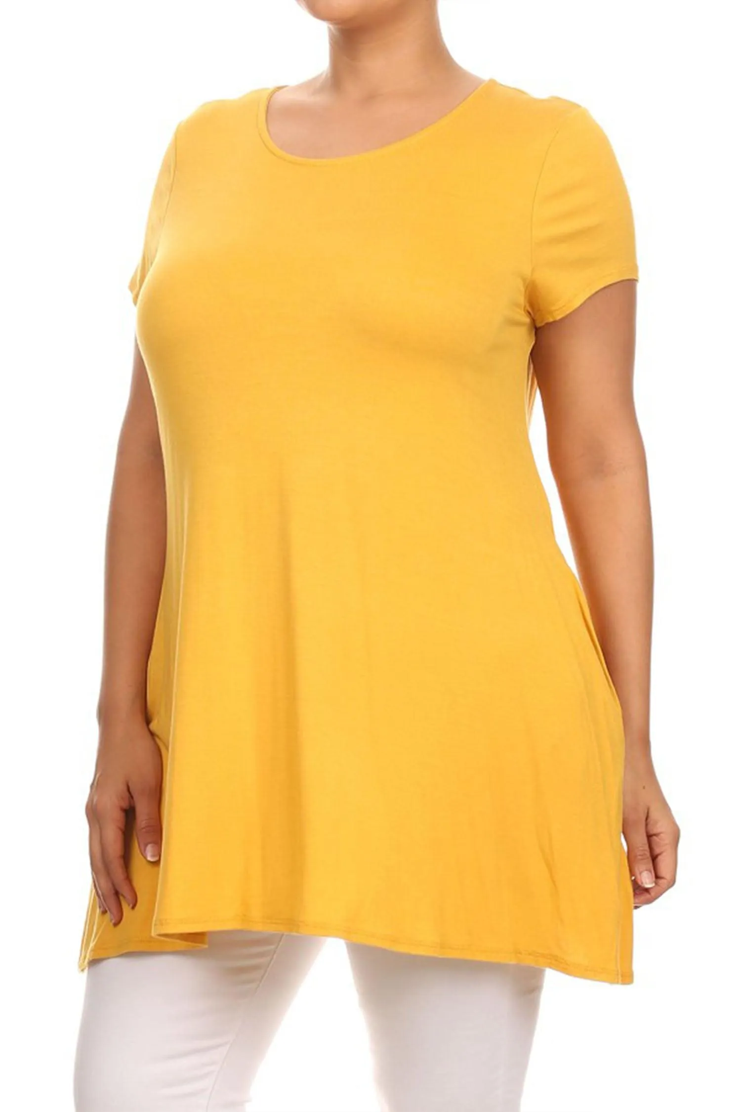 Women's Plus Size Casual Short Sleeve Loose Solid Tunic Top