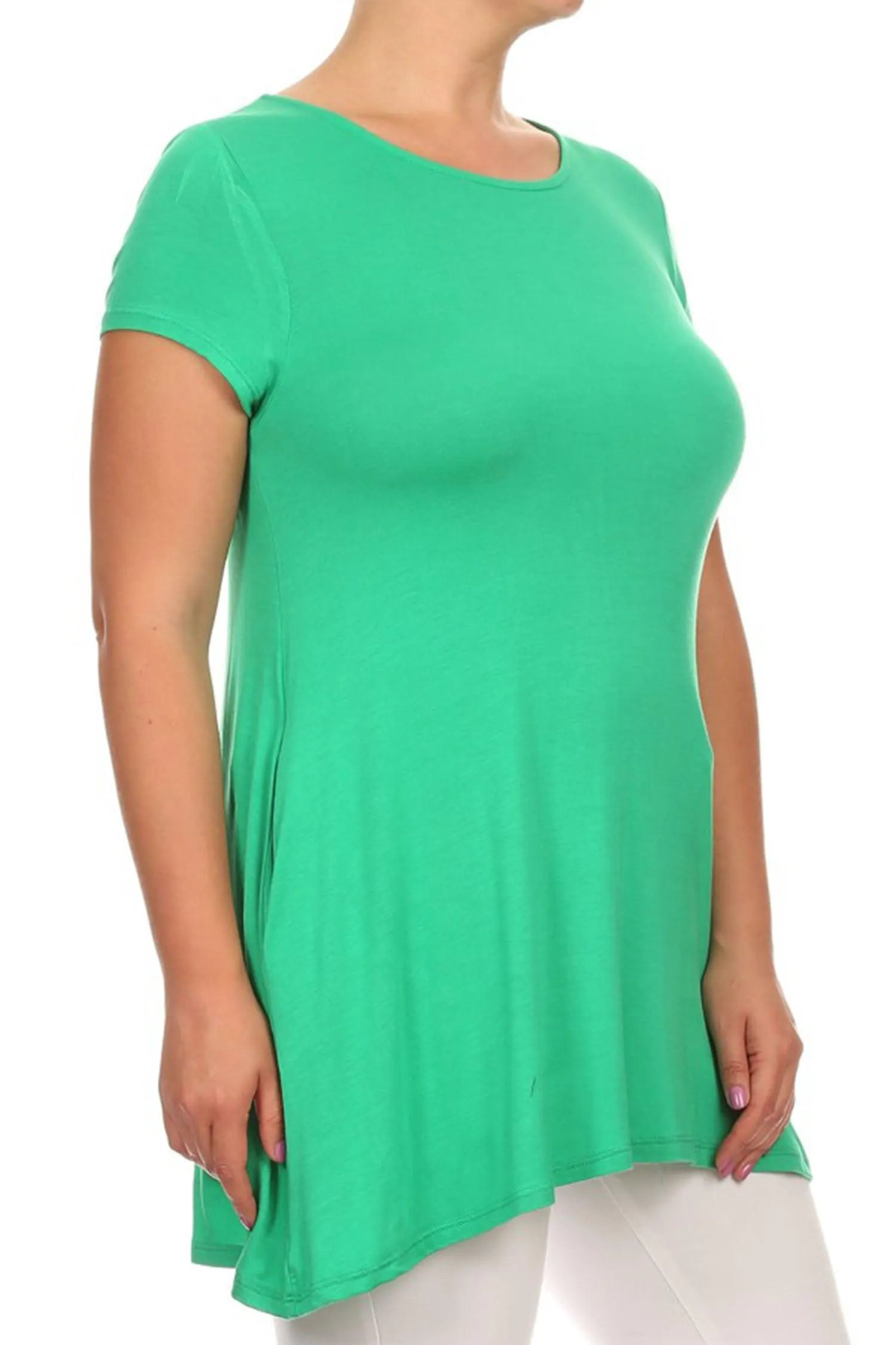 Women's Plus Size Casual Short Sleeve Loose Solid Tunic Top