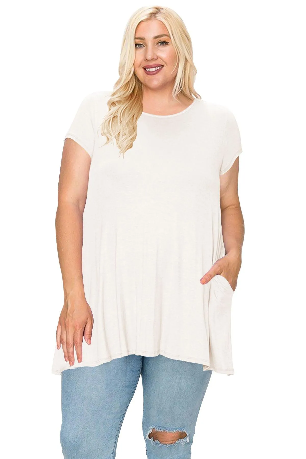 Women's Plus Size Casual Short Sleeve Loose Solid Tunic Top