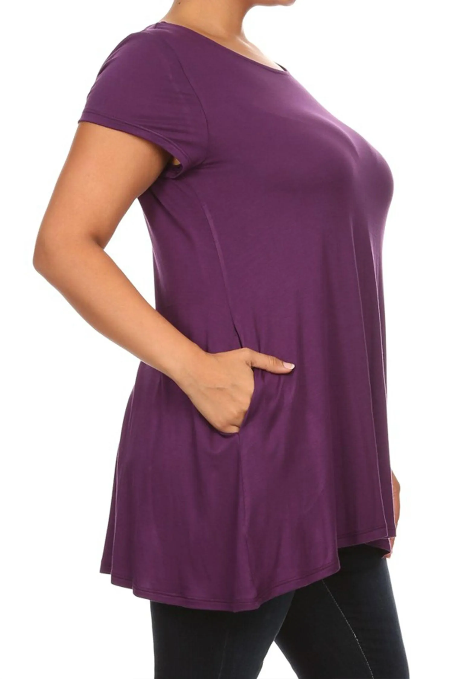 Women's Plus Size Casual Short Sleeve Loose Solid Tunic Top