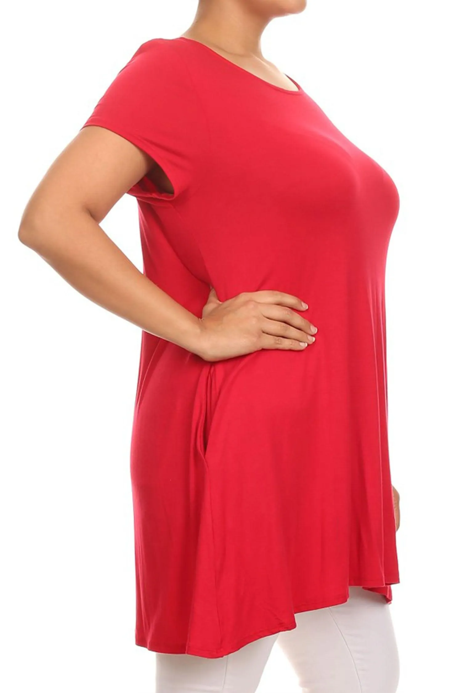 Women's Plus Size Casual Short Sleeve Loose Solid Tunic Top