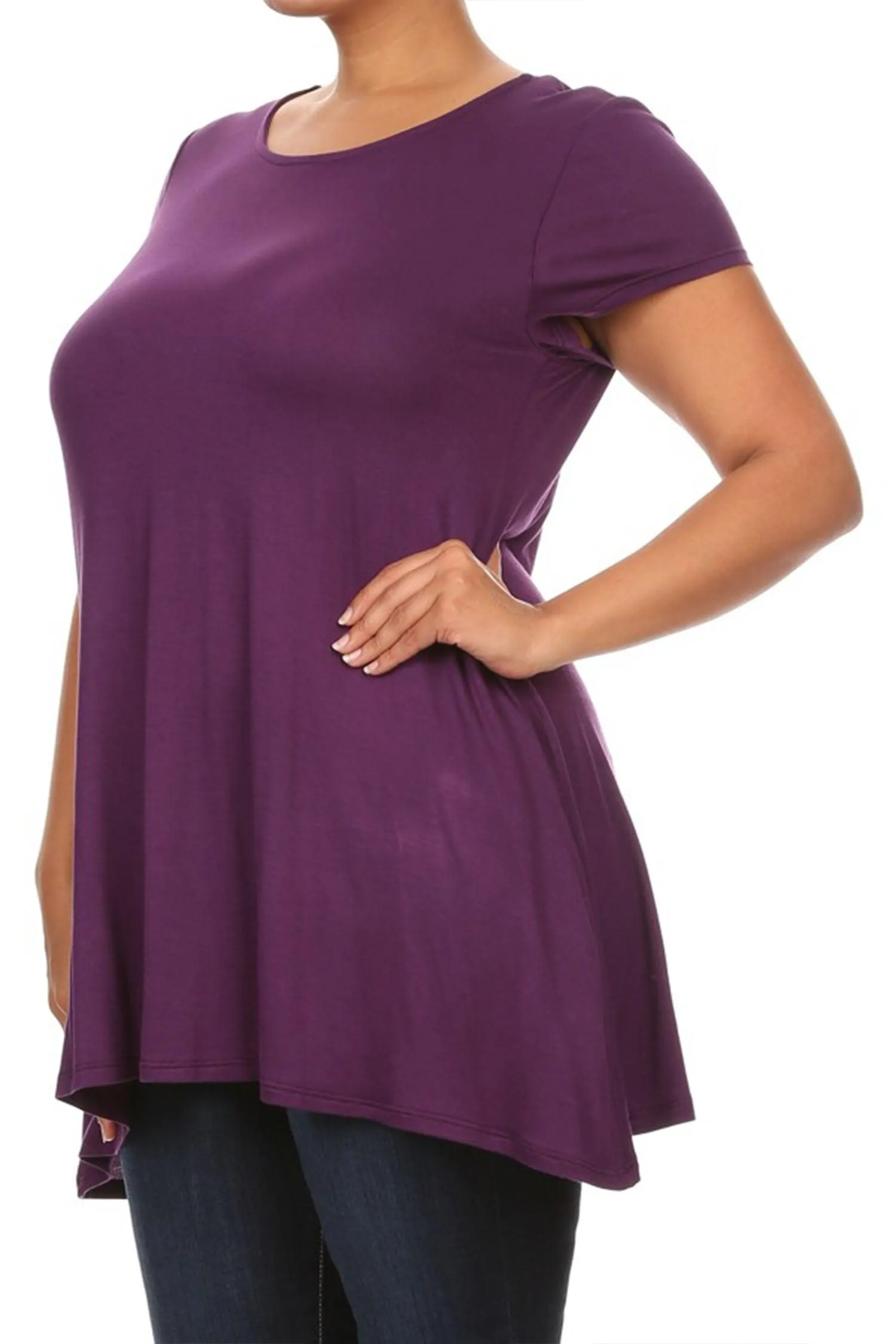 Women's Plus Size Casual Short Sleeve Loose Solid Tunic Top