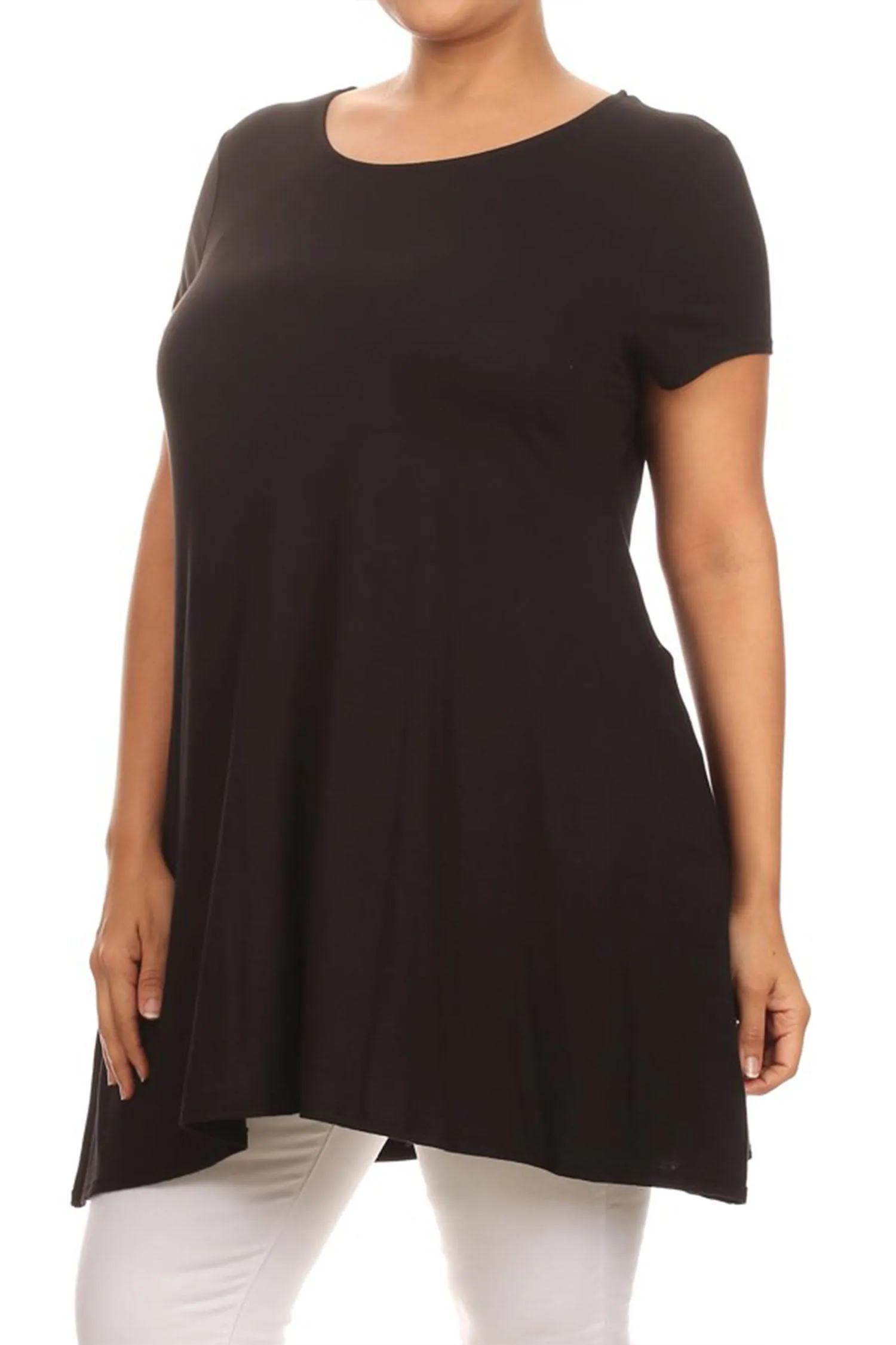 Women's Plus Size Casual Short Sleeve Loose Solid Tunic Top